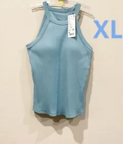 新品タグ付きUNIQLOホルターネックブラタンクトップXLブルー　ユニクロ