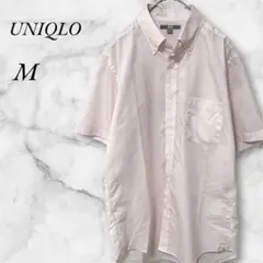 ユニクロ　半袖チェックシャツ　ビジネスシャツ　M　ピンク