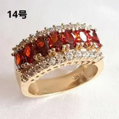 豪華ガーネットカラーcz 美しいgoldリング14号