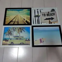 ビーチ風景のポップアート4点セット