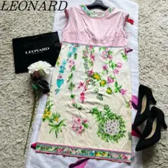 【良品】LEONARD ドッキングワンピース ピンク 花柄 ノースリーブ L