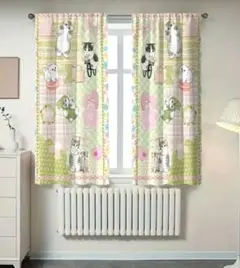未使用☆カーテン☆猫柄☆60×150 2枚入り カラフル 自転車にゃんこ