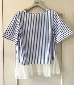 週末限定★MUVEIL WORK ミュベールワーク　ストライプ&フリル　ブラウス