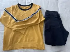 マスタードカラー長袖トップス＆ネイビーパンツセット