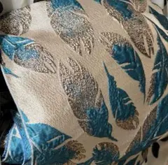 美品 大人兵児帯　フェザー柄 ターコイズブルー