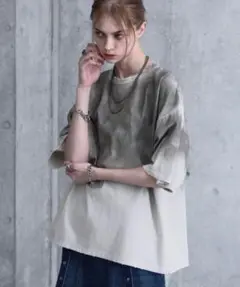 SERACE ヴィンテージデザインルーズグラデーションTシャツ グレー Sサイズ