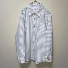 真里子の詩　ストライプ　シャツ　長袖　グレー系　シンプル　カジュアル　LL