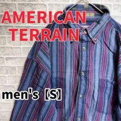 【F888】AMERICAN TERAIN長袖ストライプシャツ【S】パープル