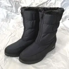 新品らくりん スノーブーツ ロング24.5EEEE 黒 ボア 防水防寒 幅広 雪