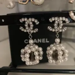 CHANELパールクリアボールピアス