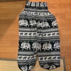 象プリント サルエルパンツ ダークグリーン
