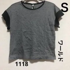 ワールド　Ｄessin　Ｓ　濃いグレー縁取り　薄いグレーカットソー