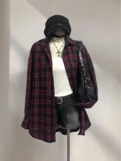 赤黒チェック柄オーバーサイズシャツ