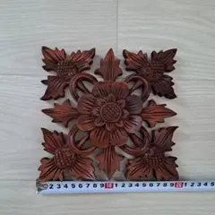 バリ製木製 花彫刻 ウォールデコ 約20cm