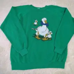 USA製 アヒルイラスト　duck　スウェット　サイズL　グリーン