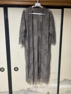 2pink 花柄レース ロングカーディガン グレーLサイズ