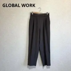 グローバルワーク スラックス テーパードパンツ タック バックゴム ブラウン L