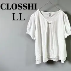 CLOSSHI クロッシー　透け感　装飾付き半袖ブラウス　ホワイト　LL