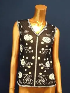 ヴィンテージ☆CHANEL☆シャネル☆カメリア柄☆トップス☆ベスト☆プレート付き