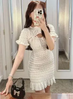 GRL ぺチコート付きリボンシャーリングミニワンピース[tw1173]