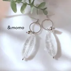 80クリアオーバル×パール　シルバー　ハンドメイド　ピアス　イヤリング　大ぶり