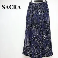SACRA サクラ　ネイビー　ガウチョ　パンツ　スカンツ　総柄　日本製　36