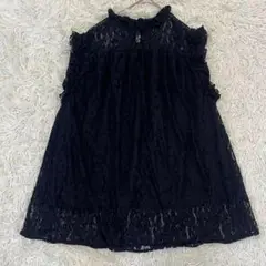 【トリプルランド】黒　レーストップス　Lサイズ　ゆったり　透け感　ノースリーブ