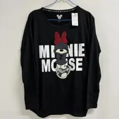 Disneyミニーマウス刺繍長袖Tシャツ ブラックM ラ3