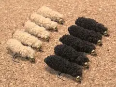 エリアワーム ブドウ虫 フライ #12BL ダークブラウン、ライトブラウン 各5
