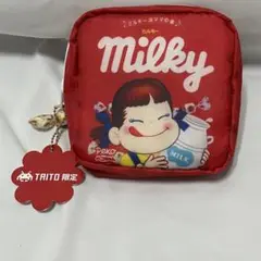 不二家 ミルキー スクエアポーチ ペコちゃん ミニチュアチャーム付き