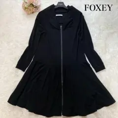 美品⭐️フォクシー コート フロントジップ 洗える ストレッチ 秋春 黒 38