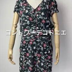 コントワーデコトニエ 黒地に花柄 半袖 ミニワンピース