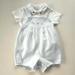 美品★70cm familiar ファミリア サックス水色鹿の子 オーバーオール