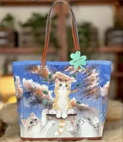 (手づくり)"満たされ夕焼けニャンズ"ねこのトートバッグ
