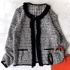 美品✨️近年モデル レリアン マルチカラーミックスツイード ノーカラー 11 ミックス ツイード ノーカラー ニット ジャケット ―ウォッシャブル―