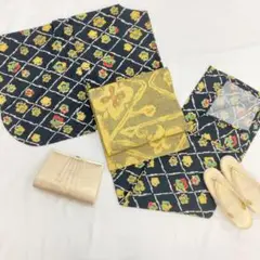 〔5452〕着物 小紋 単衣 黒 棒衿 単品販売♪