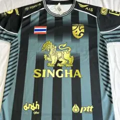 SINGHA タイ サッカー シャツ 深緑×黒ストライプXL