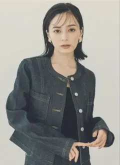 アニュアンス 新品未使用タグ付き ノーカラーデニムジャケット M INDIGO アニュアンス anuans ノーカラーデニムジャケット （INDIGO