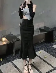ブラックデニムタイトスカート マーメイドスカート