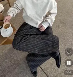 nugu ストライプワイドパンツ