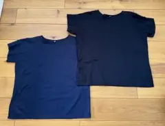UNIQLO マーセライズコットンボートネックTシャツ　ネイビー、黒２枚組XS