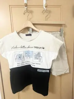 バイカラーTシャツ &ギンガムチェックパンツ　140cm