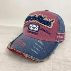 【訳アリ】Rock Shank刺繍ダメージキャップ 帽子／レッド☆新品未使用☆