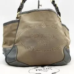 【美品】PRADA ロゴジャガード ワンショルダー キャンバス レザー 肩掛け