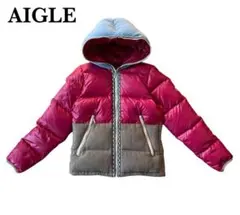【レア】AIGLE エーグル 3素材ミックス ダウンジャケット パーカー S