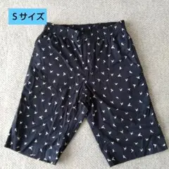 TOPVALU ネイビー 鳥プリント ショートパンツ Ｓゴム チャックひも付き