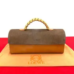 極 美品 ロエベ ベラスケス ツイストハンドル レザー ミニ トートバッグ 茶