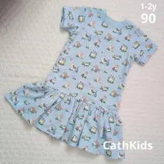 CathKids　ネコ柄半袖ワンピース　1-2y