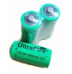 3.0V 1000mAh 16340 充電池 2本 CR123A 緑 8648
