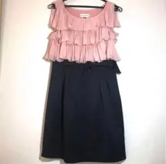 クレデゾーンデュー　パーティードレス　ワンピース　M　ピンク×ブラック　フリル